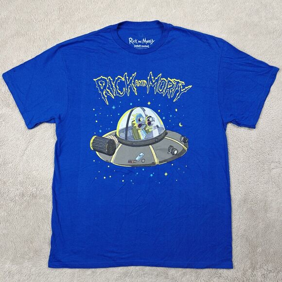 Rick and Morty Lime Spaceship T-shirt Men's Large Adult Swim UFO Graphic Tee - Picture 1 of 4